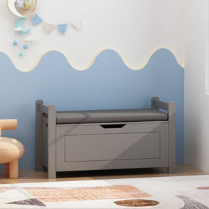 English Elm Kids Toy Chest with Cushioned Bench Seat Safety Hinge MDF Storage for Playroom Gray W808P486075