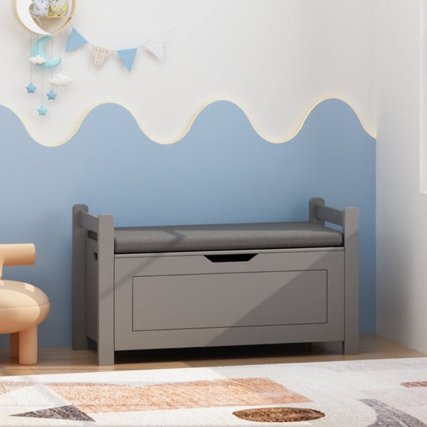 English Elm Kids Toy Chest with Cushioned Bench Seat Safety Hinge MDF Storage for Playroom Gray W808P486075