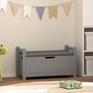 English Elm Kids Toy Chest with Cushioned Bench Seat Safety Hinge MDF Storage for Playroom Gray W808P486075