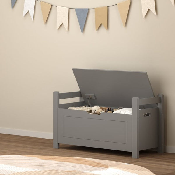 English Elm Kids Toy Chest with Cushioned Bench Seat Safety Hinge MDF Storage for Playroom Gray W808P486075