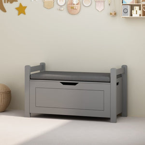 English Elm Kids Toy Chest with Cushioned Bench Seat Safety Hinge MDF Storage for Playroom Gray W808P486075