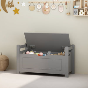 English Elm Kids Toy Chest with Cushioned Bench Seat Safety Hinge MDF Storage for Playroom Gray W808P486075