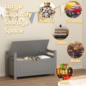 English Elm Kids Toy Chest with Cushioned Bench Seat Safety Hinge MDF Storage for Playroom Gray W808P486075