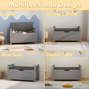 English Elm Kids Toy Chest with Cushioned Bench Seat Safety Hinge MDF Storage for Playroom Gray W808P486075