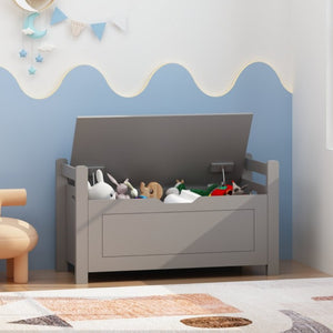 English Elm Kids Toy Chest with Cushioned Bench Seat Safety Hinge MDF Storage for Playroom Gray W808P486075