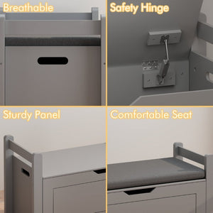 English Elm Kids Toy Chest with Cushioned Bench Seat Safety Hinge MDF Storage for Playroom Gray W808P486075