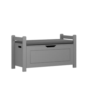 English Elm Kids Toy Chest with Cushioned Bench Seat Safety Hinge MDF Storage for Playroom Gray W808P486075