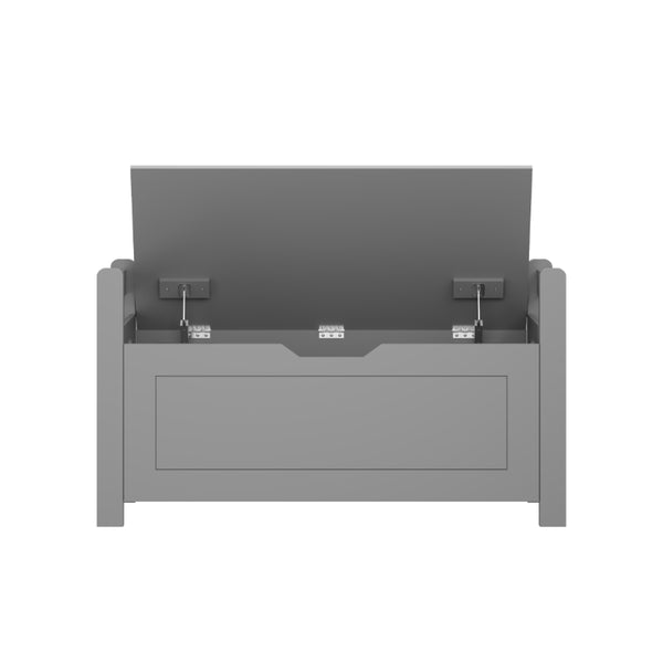 English Elm Kids Toy Chest with Cushioned Bench Seat Safety Hinge MDF Storage for Playroom Gray W808P486075