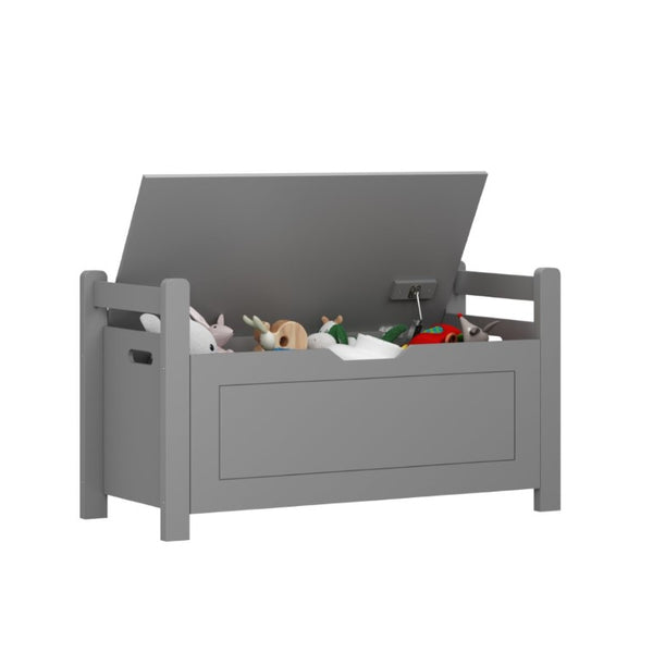 English Elm Kids Toy Chest with Cushioned Bench Seat Safety Hinge MDF Storage for Playroom Gray W808P486075