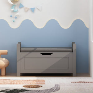 English Elm Kids Toy Chest with Cushioned Bench Seat Safety Hinge MDF Storage for Playroom Gray W808P486075