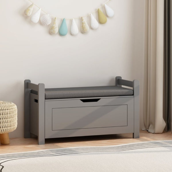 English Elm Kids Toy Chest with Cushioned Bench Seat Safety Hinge MDF Storage for Playroom Gray W808P486075