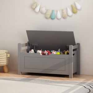 English Elm Kids Toy Chest with Cushioned Bench Seat Safety Hinge MDF Storage for Playroom Gray W808P486075