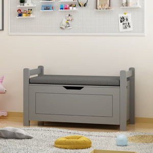English Elm Kids Toy Chest with Cushioned Bench Seat Safety Hinge MDF Storage for Playroom Gray W808P486075