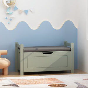 English Elm Kids Toy Chest with Cushioned Bench Seat Safety Hinge MDF Storage for Playroom Sage W808P486076