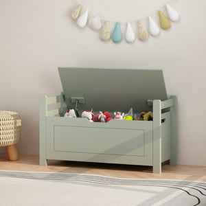 English Elm Kids Toy Chest with Cushioned Bench Seat Safety Hinge MDF Storage for Playroom Sage W808P486076