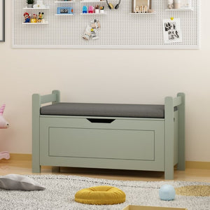 English Elm Kids Toy Chest with Cushioned Bench Seat Safety Hinge MDF Storage for Playroom Sage W808P486076