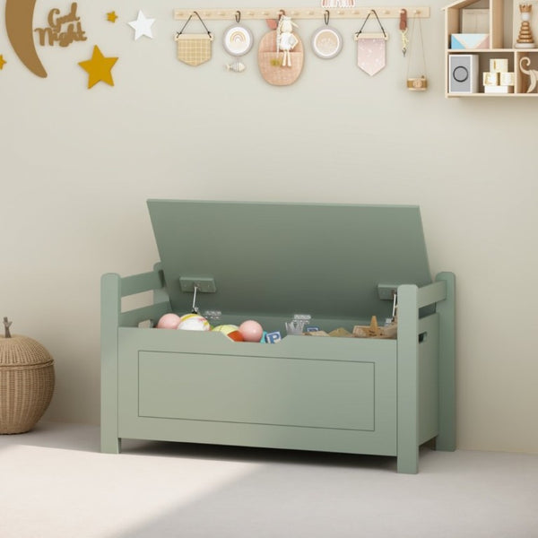 English Elm Kids Toy Chest with Cushioned Bench Seat Safety Hinge MDF Storage for Playroom Sage W808P486076