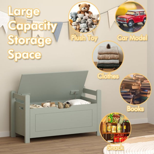 English Elm Kids Toy Chest with Cushioned Bench Seat Safety Hinge MDF Storage for Playroom Sage W808P486076