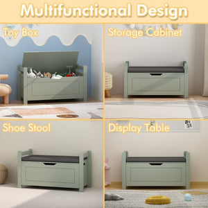 English Elm Kids Toy Chest with Cushioned Bench Seat Safety Hinge MDF Storage for Playroom Sage W808P486076