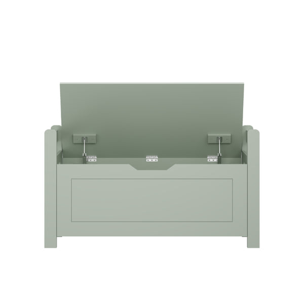 English Elm Kids Toy Chest with Cushioned Bench Seat Safety Hinge MDF Storage for Playroom Sage W808P486076