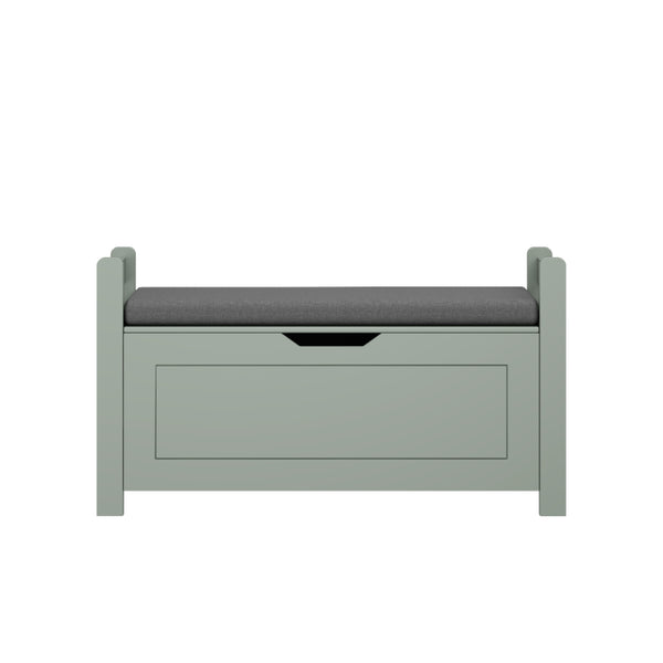 English Elm Kids Toy Chest with Cushioned Bench Seat Safety Hinge MDF Storage for Playroom Sage W808P486076