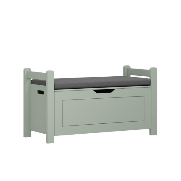English Elm Kids Toy Chest with Cushioned Bench Seat Safety Hinge MDF Storage for Playroom Sage W808P486076
