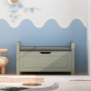 English Elm Kids Toy Chest with Cushioned Bench Seat Safety Hinge MDF Storage for Playroom Sage W808P486076
