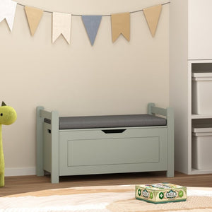 English Elm Kids Toy Chest with Cushioned Bench Seat Safety Hinge MDF Storage for Playroom Sage W808P486076
