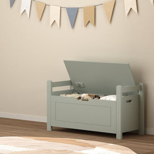 English Elm Kids Toy Chest with Cushioned Bench Seat Safety Hinge MDF Storage for Playroom Sage W808P486076