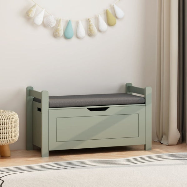 English Elm Kids Toy Chest with Cushioned Bench Seat Safety Hinge MDF Storage for Playroom Sage W808P486076