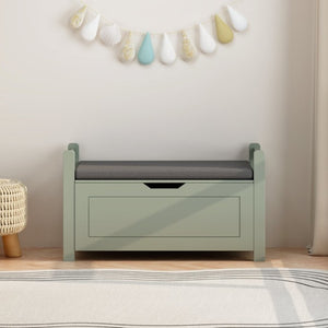 English Elm Kids Toy Chest with Cushioned Bench Seat Safety Hinge MDF Storage for Playroom Sage W808P486076