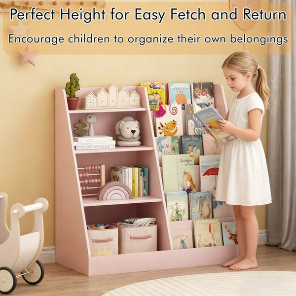English Elm New Kids Four Tier Wooden Bookcase with Toy Bin Organizer for Nursery Playroom W808P488882