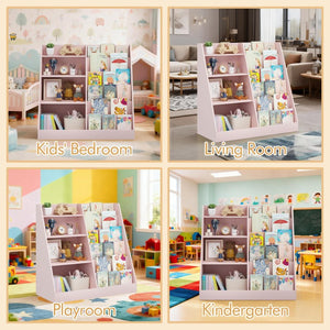 English Elm New Kids Four Tier Wooden Bookcase with Toy Bin Organizer for Nursery Playroom W808P488882