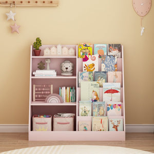 English Elm New Kids Four Tier Wooden Bookcase with Toy Bin Organizer for Nursery Playroom W808P488882