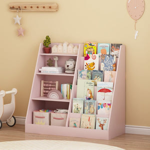 English Elm New Kids Four Tier Wooden Bookcase with Toy Bin Organizer for Nursery Playroom W808P488882