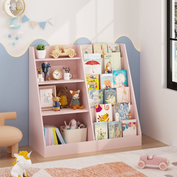 English Elm New Kids Four Tier Wooden Bookcase with Toy Bin Organizer for Nursery Playroom W808P488882