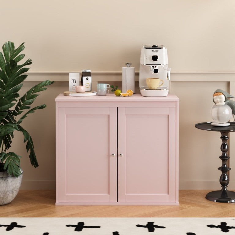English Elm Kitchen Storage Cabinet Modern White MDF Sideboard with Adjustable Shelves for Dining Baby Pink W808P489486