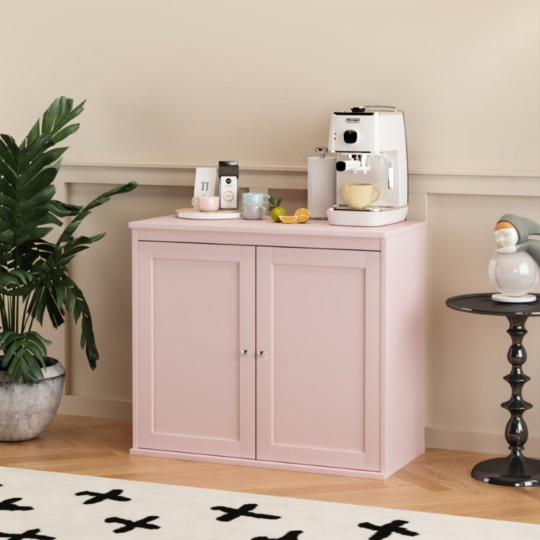 English Elm Kitchen Storage Cabinet Modern White MDF Sideboard with Adjustable Shelves for Dining Baby Pink W808P489486