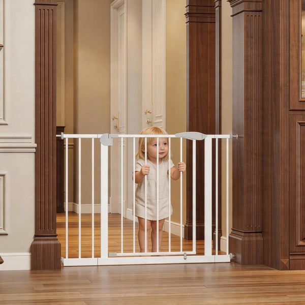 English Elm 2 Pack Steel Pressure Mounted Baby Gates Walk Through Door for Stairs and Doorways W808P489730