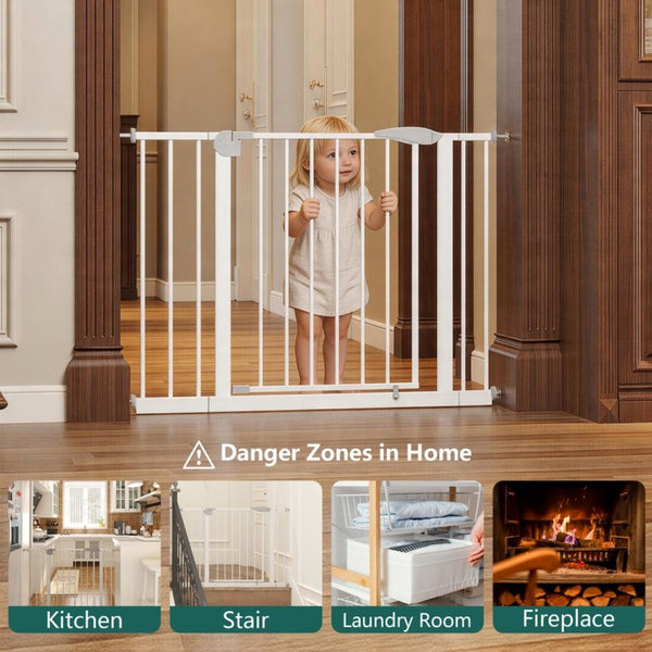 English Elm 2 Pack Steel Pressure Mounted Baby Gates Walk Through Door for Stairs and Doorways W808P489730