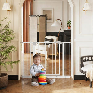 English Elm 2 Pack Steel Pressure Mounted Baby Gates Walk Through Door for Stairs and Doorways W808P489730