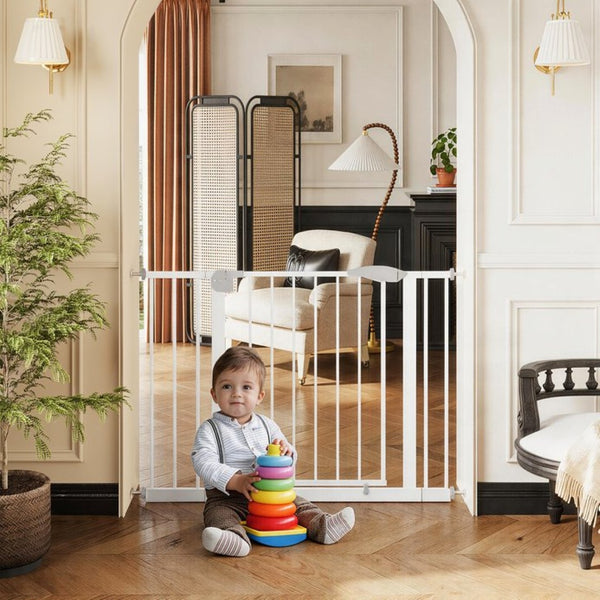 English Elm 2 Pack Steel Pressure Mounted Baby Gates Walk Through Door for Stairs and Doorways W808P489730