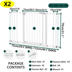 English Elm 2 Pack Steel Pressure Mounted Baby Gates Walk Through Door for Stairs and Doorways W808P489730