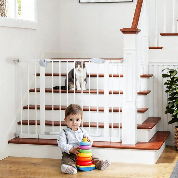 English Elm 2 Pack Steel Pressure Mounted Baby Gates Walk Through Door for Stairs and Doorways W808P489730