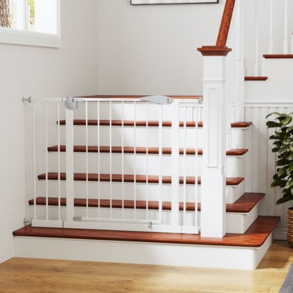 English Elm 2 Pack Steel Pressure Mounted Baby Gates Walk Through Door for Stairs and Doorways W808P489730