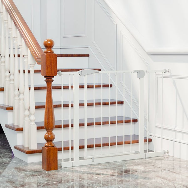 English Elm 2 Pack Steel Pressure Mounted Baby Gates Walk Through Door for Stairs and Doorways W808P489730
