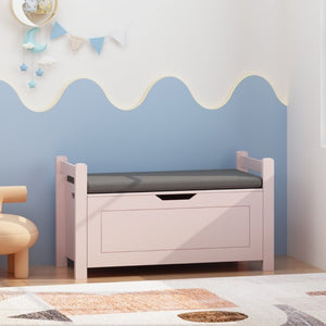 English Elm Kids Toy Chest with Cushioned Bench Seat Safety Hinge MDF Storage for Playroom Pink W808P489836