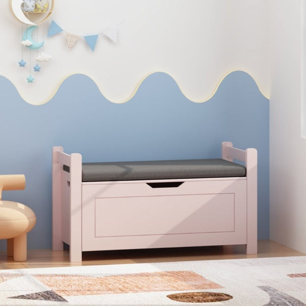 English Elm Kids Toy Chest with Cushioned Bench Seat Safety Hinge MDF Storage for Playroom Pink W808P489836