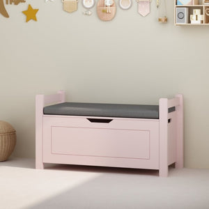 English Elm Kids Toy Chest with Cushioned Bench Seat Safety Hinge MDF Storage for Playroom Pink W808P489836