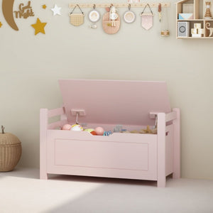 English Elm Kids Toy Chest with Cushioned Bench Seat Safety Hinge MDF Storage for Playroom Pink W808P489836
